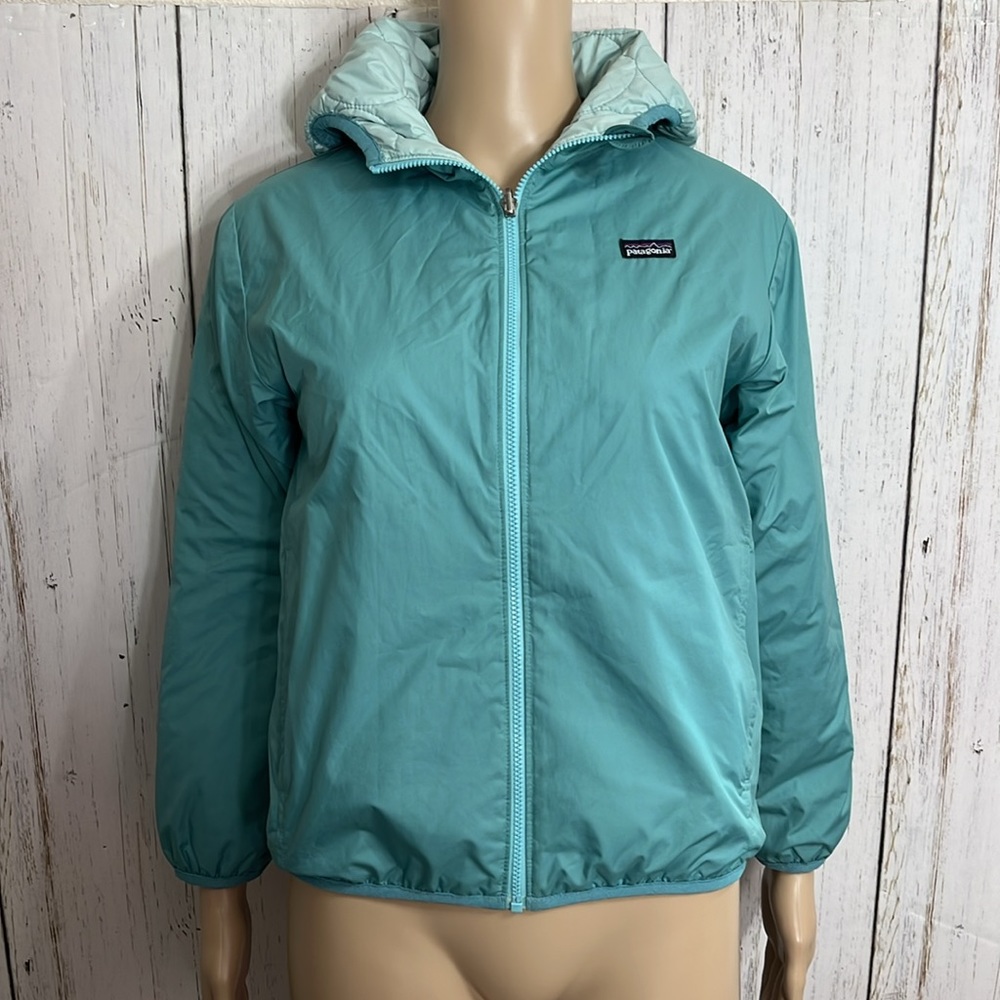 Patagonia Reversible Teal Jacket Hooded Size XS/SM